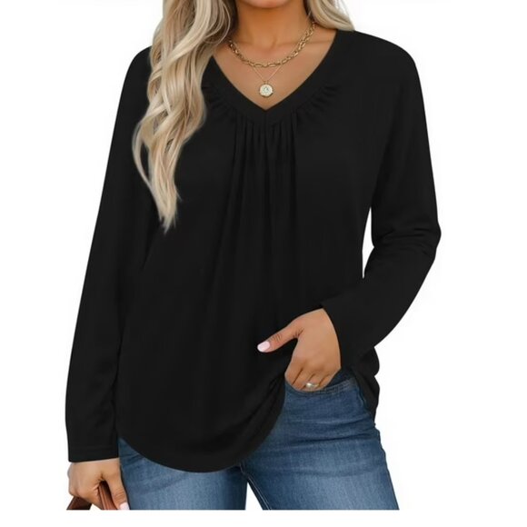 WellSize Tops - WellSize Casual Pleated V Neck Soft Long Sleeve Tunic Size 3X New With Tags